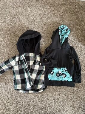Wonder Nation Plaid Hoodie button down & Boutique hoodie with blue tractor print